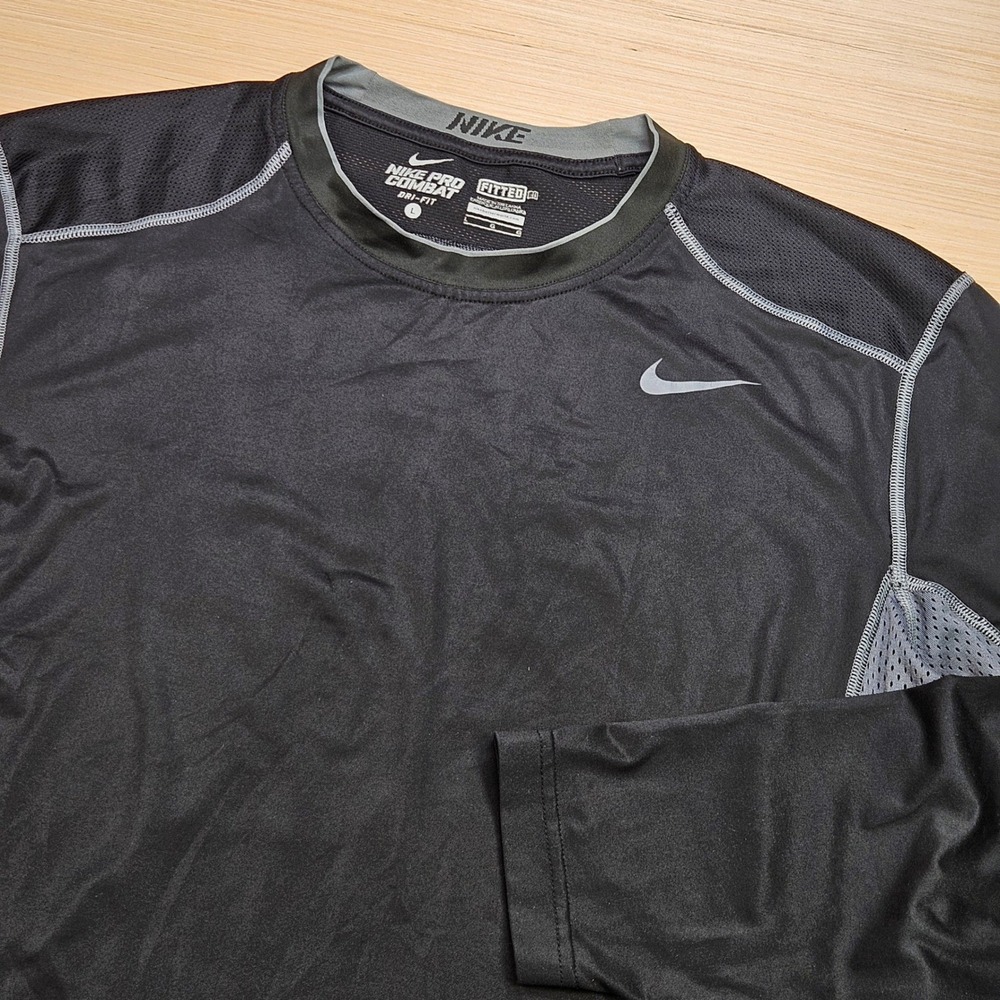Nike Pro Combat Men L Black Long Sleeve Fitted Dri-Fit Athletic Shirt 449842-011
